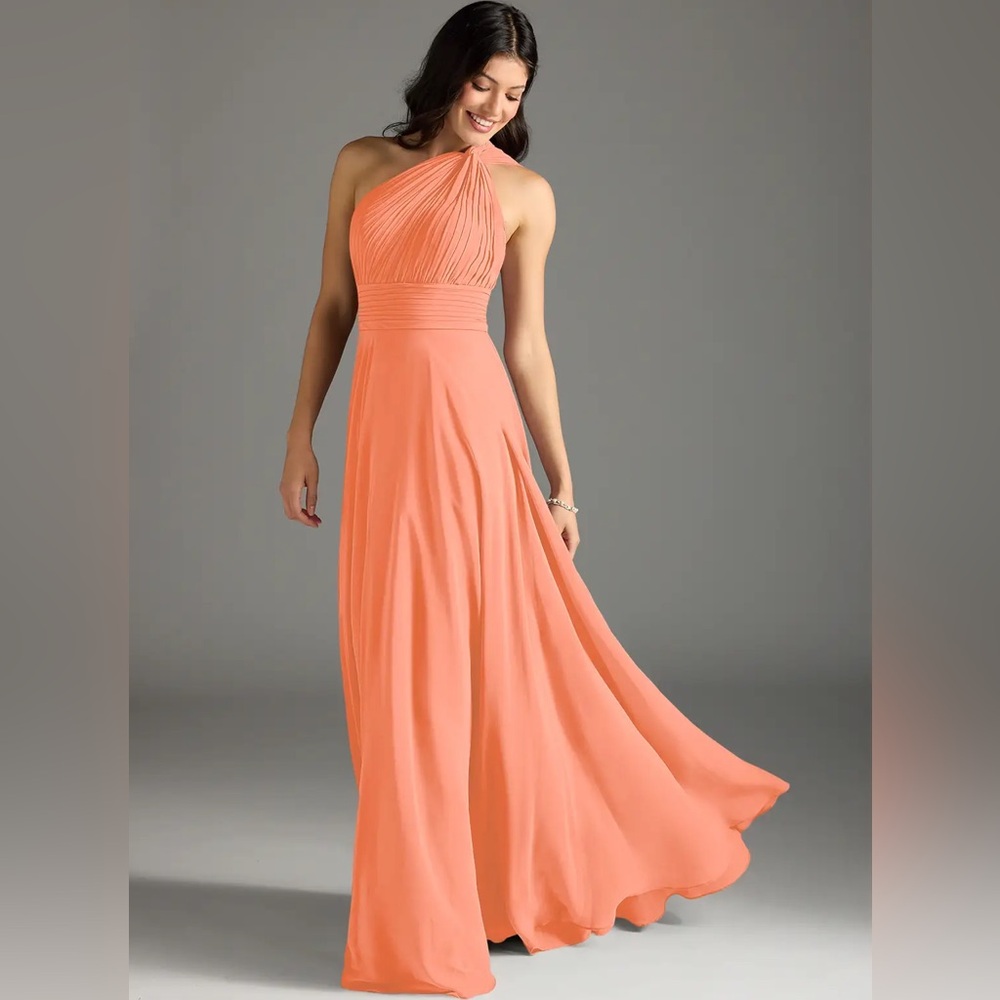 Azazie Coral One-Shoulder Chiffon Gown